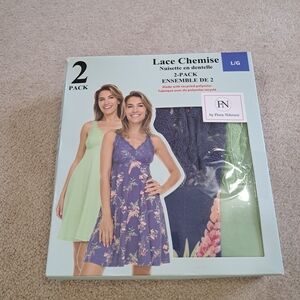 Flora Nikrooz 2 Pack Floral Chemise Large Lace Nightie Pajamas Slip Purple Green